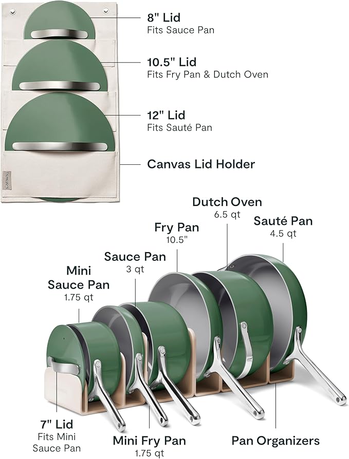 Caraway Deluxe Nonstick Ceramic Cookware Set (16 Piece) Pots, Frying Pans, Lids and Kitchen Storage