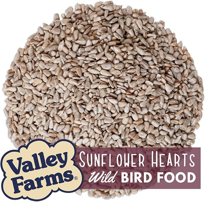 Valley Farms Whole Sunflower Hearts for Birds, Girasol Kernels Wild Bird Food, No Mess Wild Bird