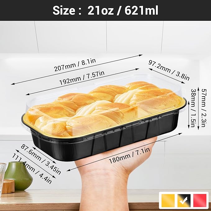 EUSOAR Mini Loaf Baking Pans with Lids, Black Gold Square 20oz 50pcs Aluminum Foil Disposable Bread