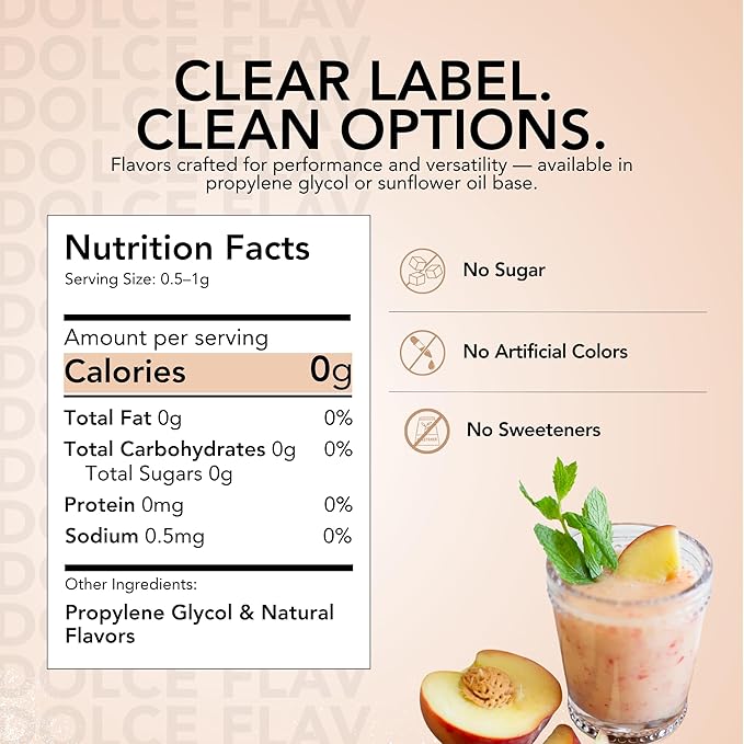 Dolce Flav Natural White Peach Extract 2 oz ??Kosher, Sugar-Free, Concentrated Sweet White Peach