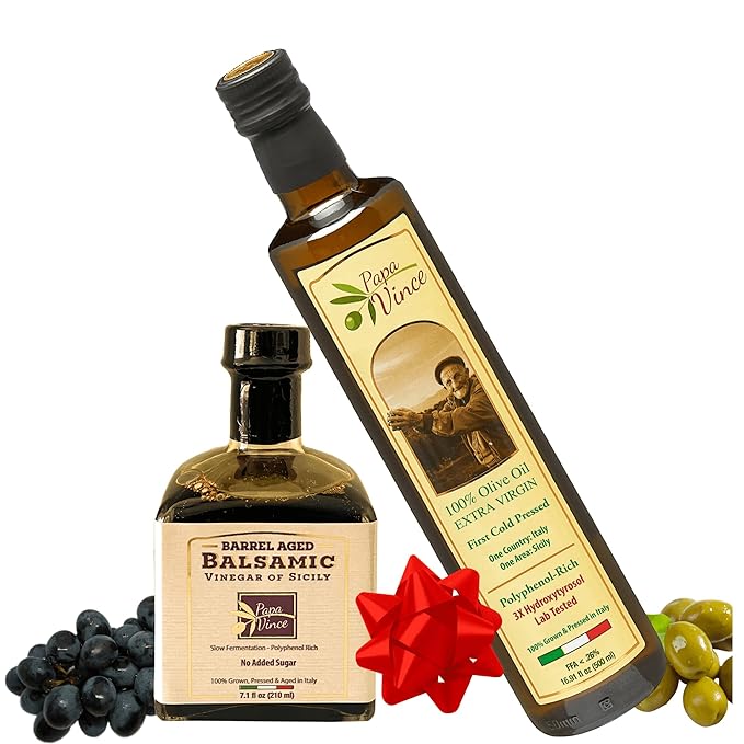 Papa Vince Olive Oil & Balsamic Vinegar Gift Set ??Made in Italy, Family-Grown in Sicily. Features