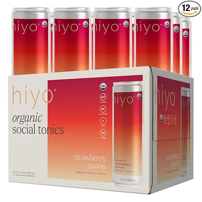 Hiyo Organic Social Tonic - Strawberry Guava, 12 Pack - N.A. Functional Seltzer, Sparkling Water
