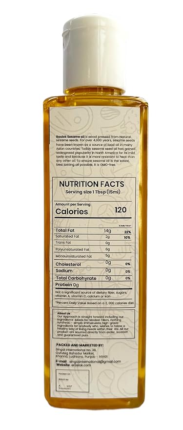 Raslok Pure Natural Seasame Oil | Wood Pressed (3.52, Ounces)