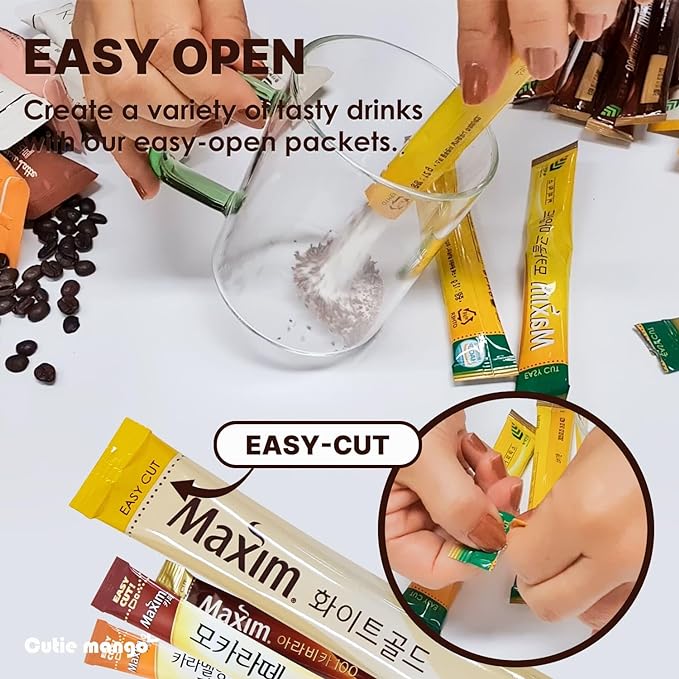 Korean Instant Coffee Mix Variety 20 Sticks (4 Types) Maxim Instant Single Serve Mocha White