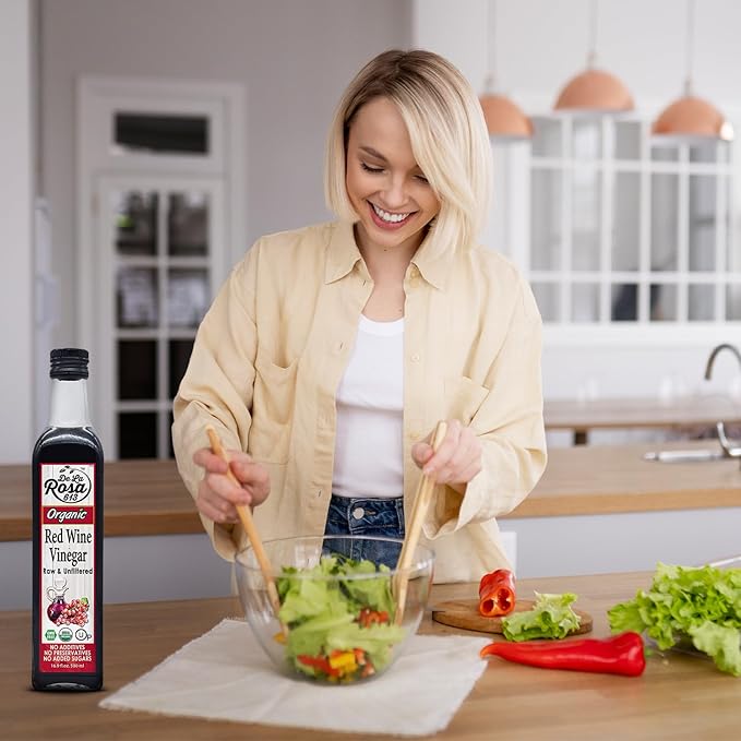 De La Rosa Red Wine Vinegar Organic, Raw & Unfiltered, Kosher for Passover, Vegan, Non-GMO & Gluten