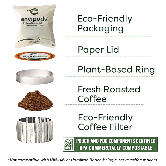 Fresh Roasted Coffee, Organic Peruvian Swiss Water Half-Caf envipods, Fair Trade Kosher, Medium