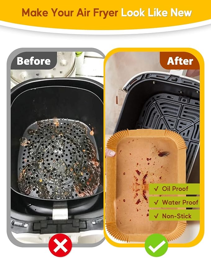 Katbite Air Fryer Liners Disposable - 8.6x5.5'' 130PCS Rectangle Paper Liners, Thick Airfryer