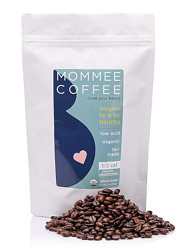Mommee Coffee Half Caf Low Acid Whole Organic Coffee Beans - 100% Arabica Organic Half Caff Coffee