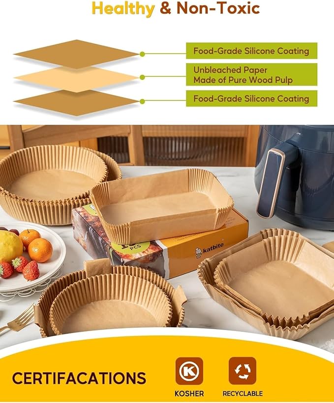 Katbite 220PCS DZ201 Air Fryer Liners Disposable, 8.6x5.5'' Rectangle Airfryer Paper Liners for