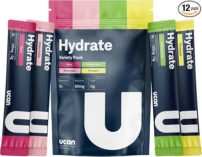 UCAN Hydrate Electrolyte Drink Mix (Variety Pack, 12 Stickpacks) Sugar-Free, Keto-Friendly, Vegan