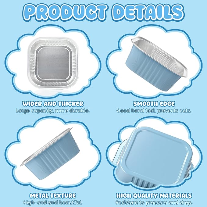 Aoriher 150 Pieces 10 oz Mini Cake Pans with Lids Aluminum Foil Baking Cups Square Disposable 4" x