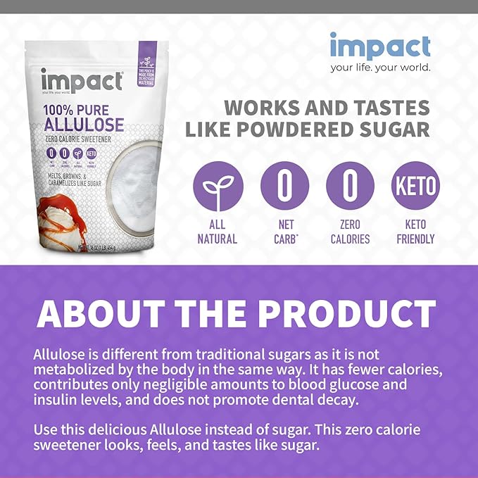Impact - Pure Allulose Sweetener Sugar Substitute - Zero Calorie Blend, Low-Carb, For Coffee, Tea