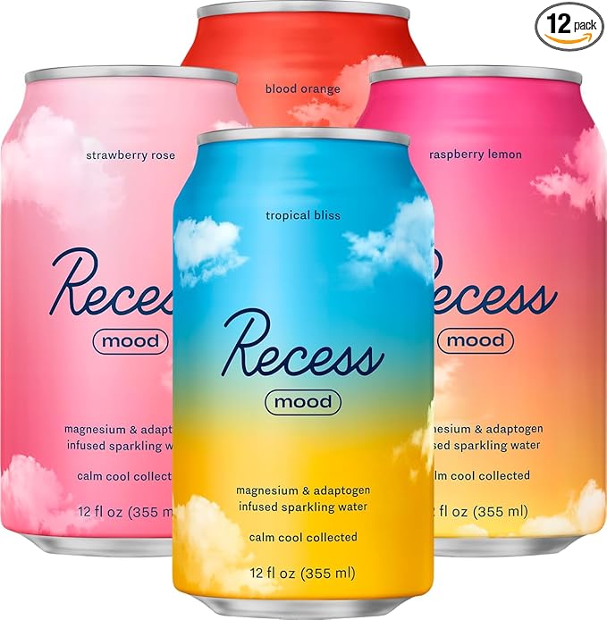 Recess Mood Magnesium & Adaptogen Drink, Relaxation Beverage, 12 Ounce (Paradise Sampler Variety