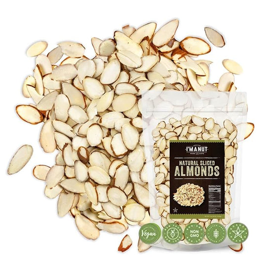 Premium Raw Unsalted Sliced Almonds 32oz (2 lb) | Superior Gourmet Quality | Batch Tested Gluten &