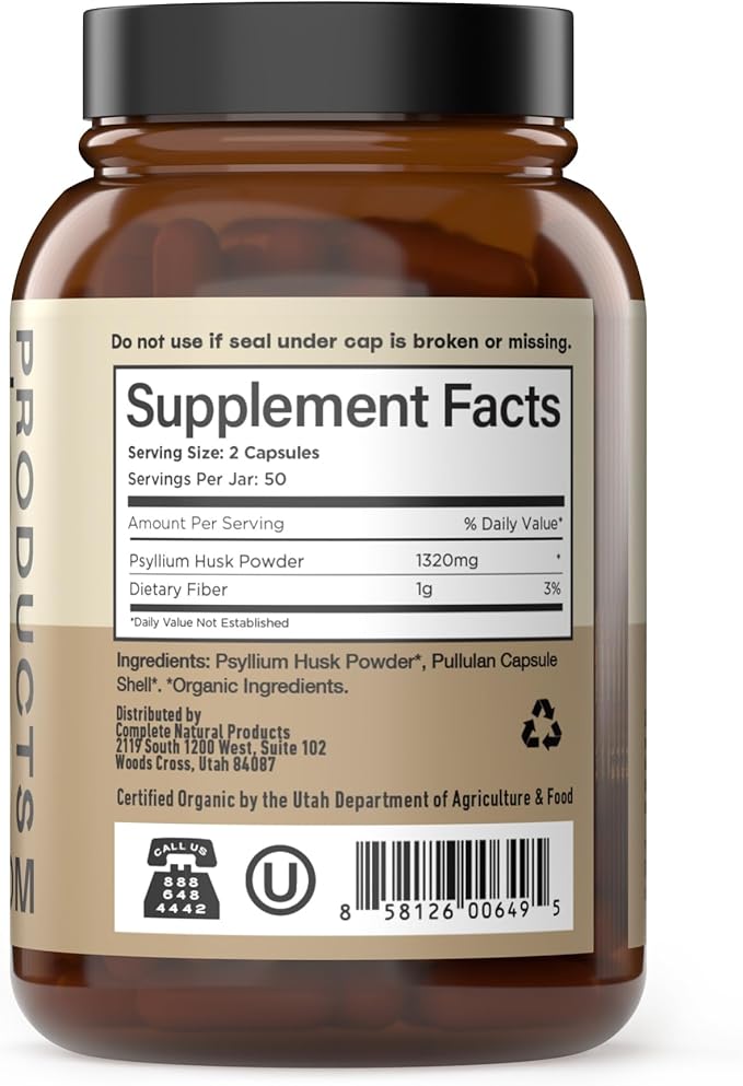 Pure Natural Whole Psyllium Husk Powder Capsules - 660mg Capsules 100 Pure Unflavored Fiber & Colon