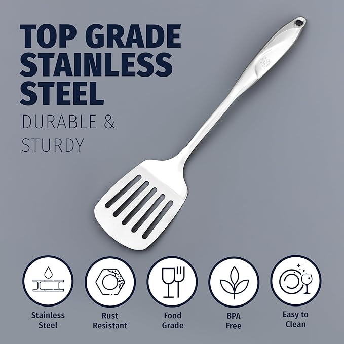 Zulay Kitchen Stainless Steel Metal Spatula ??Lightweight, Strong & Durable Metal Turner ??Easy to