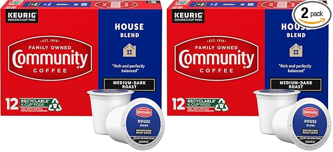 Community Coffee House Blend 12 Count Coffee Pods, Medium-Dark Roast, Compatible with Keurig 2.0