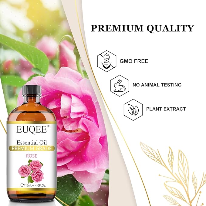 Rose Essential Oil 118mL Large Capacity Rose Oil Premium Essential Oil with Glass Dropper for