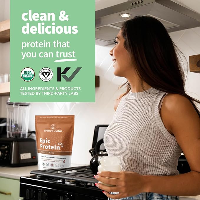 Sprout Living Epic Protein, Plant Based Protein & Superfoods Powder, Chocolate Maca Powder | 20
