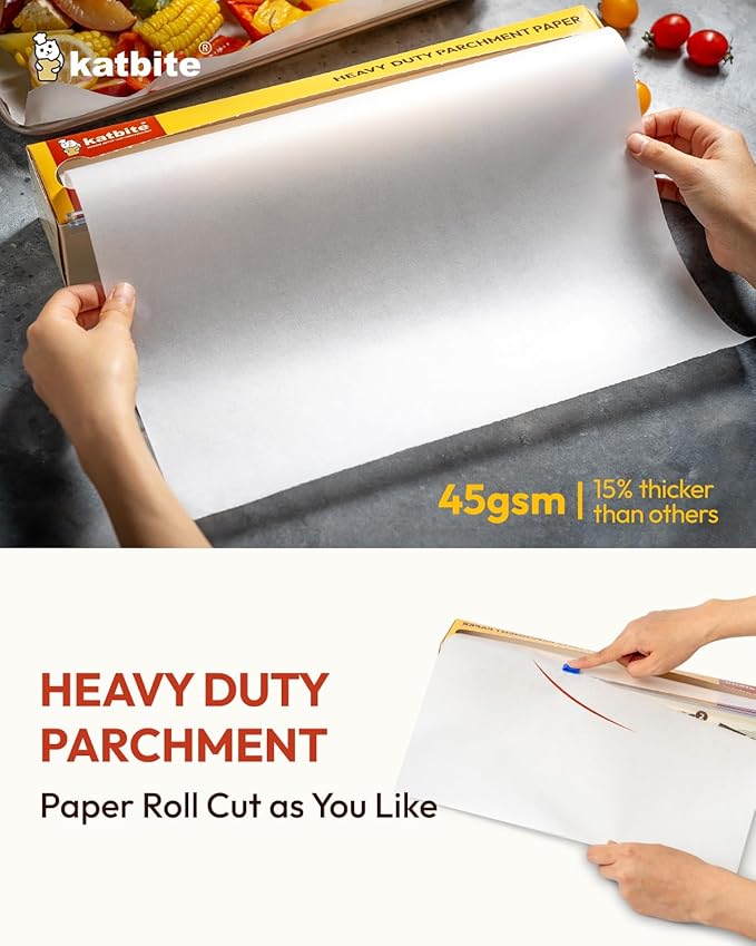 Katbite Heavy Duty Parchment Paper Roll for Baking, 12 in x 524 ft Non-Stick Baking Paper for