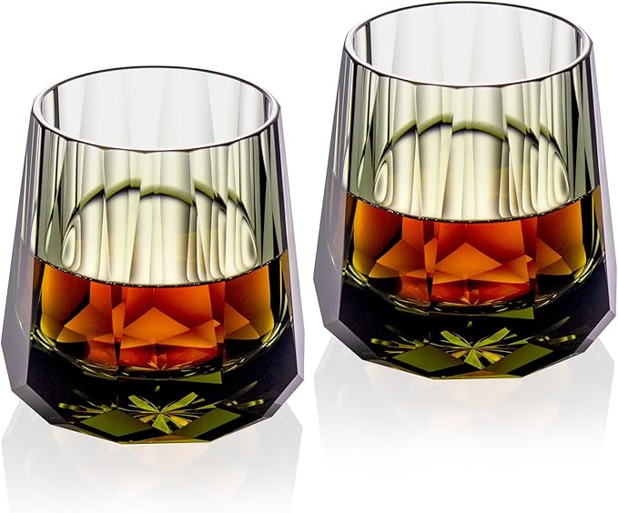 KAMMAK Crystal Whiskey Glasses Set of 2, Handcrafted 6.76oz Old Fashioned Glasses Stemless, Luxury