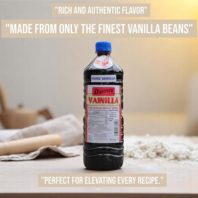 Danncy Vanilla Dark 33.8 fl oz (1 L) ??Authentic Mexican Vanilla Flavor for Baking and Desserts