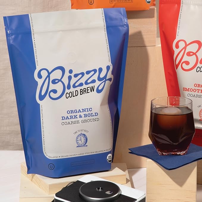 Bizzy Organic Cold Brew Coffee | Dark & Bold Blend | Coarse Ground Coffee | Dark Roast | Micro