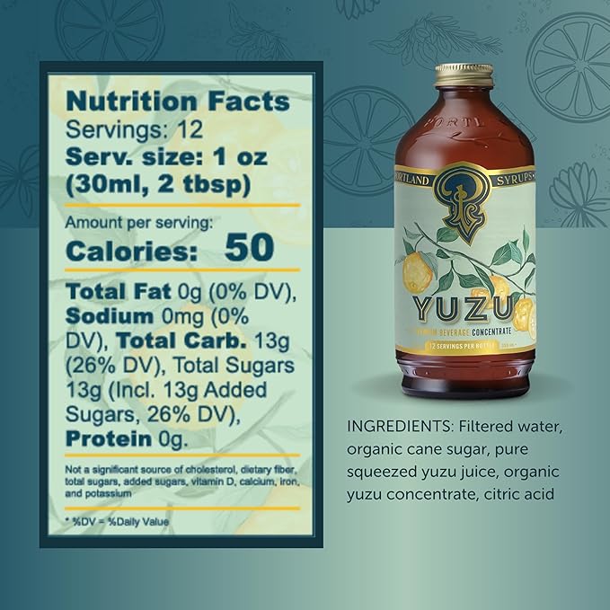 Portland Syrups Yuzu Syrup - Yuzu Beverage Concentrate for Cocktails, Mocktails, Tea, Soda, Coffee