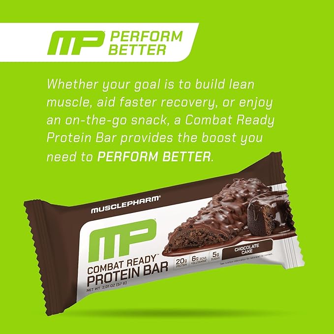MusclePharm Combat Sport Bar, Chocolate Cake Flavor High Protein Bars, Combat Cravings, Fuel