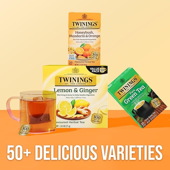 Twinings Honeybush, Mandarin, & Orange Herbal Tea Individually Wrapped Bags, 20 Count (Pack of 6)