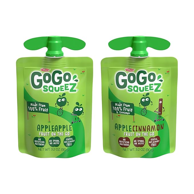 GoGo squeeZ Applesauce and Fruit Puree Variety Pack, Apple & Cinnamon, 3.2 oz (Pack of 20)