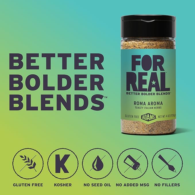 FOR REAL Roma Aroma Seasoning - Toasty Italian Herb Blend with Garlic, Basil & Parmesan - Gluten