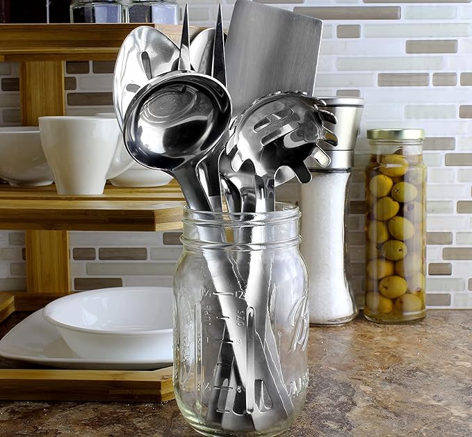 Darware Complete Serving Set (6-Piece, Silver); w/Pasta Server, Fork, Slotted Spoon, Ladle, &