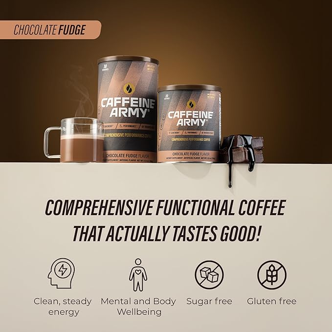 CAFFEINE ARMY Chocolate Fudge | Comprehensive Functional Coffee with MCTs, CoQ10, Collagen and