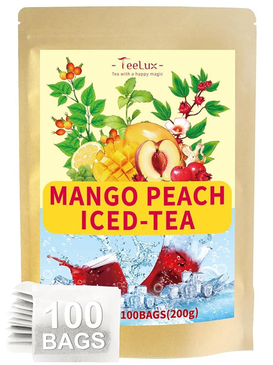 TeeLux Mango Peach Iced Tea, Rosehips Tea with Hibiscus & Chamomile & Lemon Balm, Refreshing Tart &