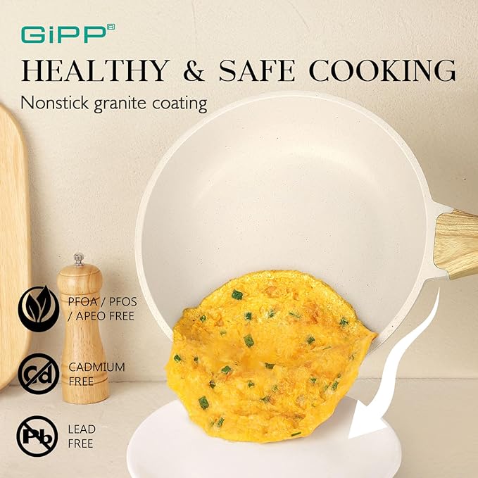 GiPP Pots and Pans Set Non Stick - 14 Pcs White Granite Kitchen Cookware Sets Nonstick Induction