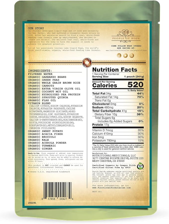 Functional Formularies Nourish Peptide Organic Tube Feeding Formula and Nutritional Meal