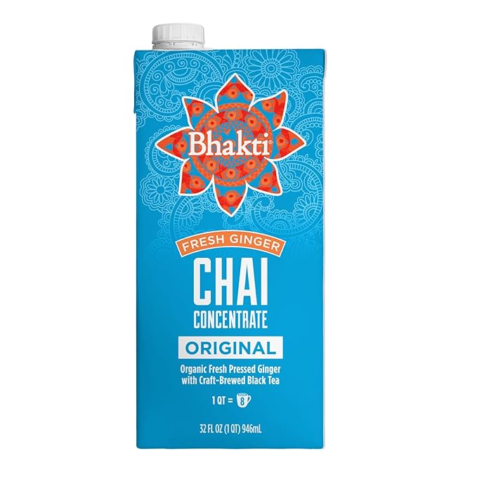 Bhakti Chai Tea Concentrate | Original, Organic Fresh Ginger, Black Tea, Sweetened, Spiced
