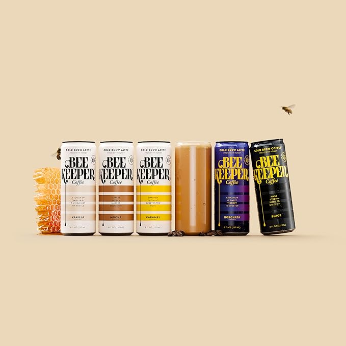 Beekeeper Coffee Cold Brew Caramel Latte with Oregon Honey, 8 fl oz cans (Pack of 12)