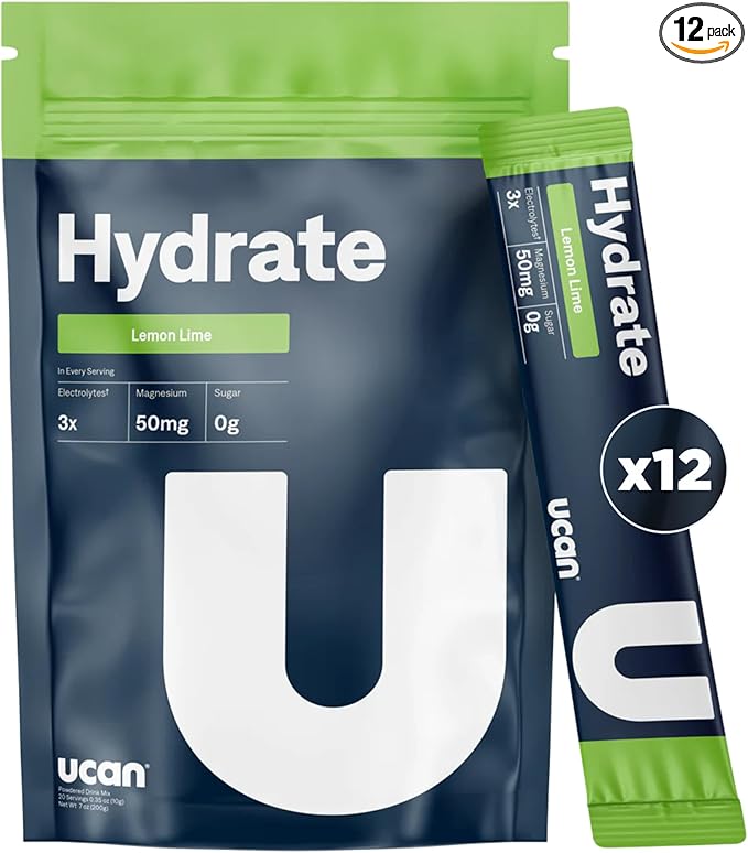 UCAN Hydrate Electrolyte Drink Mix (Lemon-Lime, 12 Stickpacks) Sugar-Free, Keto-Friendly, Vegan