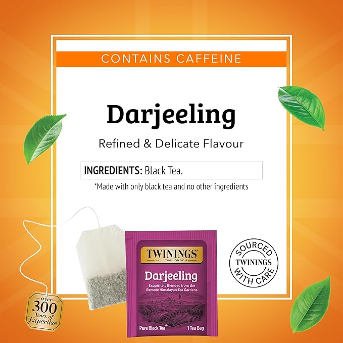 Twinings Darjeeling Black Tea Individually Wrapped Bags, 50 Count (Pack of 6), Delicate Light