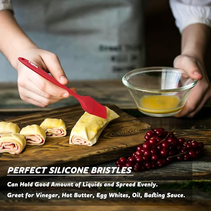 Walfos Silicone Basting Pastry Brush, Heat Resistant Small Basting Brush Set, Strong Steel Core and