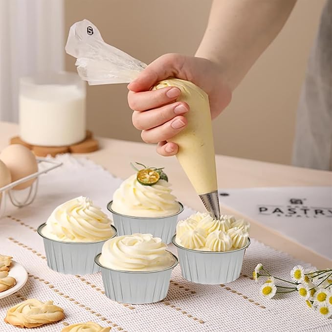 100 Pcs Aluminum Foil Baking Cups with Lids, 5oz Cupcake Liners Dessert Cups,Disposable Ramekins