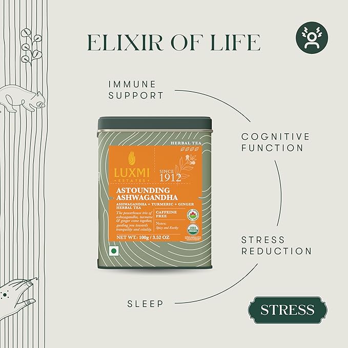 Luxmi Estates - Astounding Ashwagandha - Organic Loose Leaf Tea - 100g (50 Cups) | With