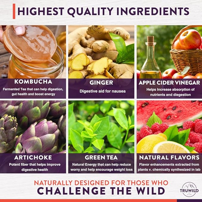 TruWild Natural Kombucha Powder Probiotic Supplement Vegan Drink Mix ??Gut Health Digestive Enzymes