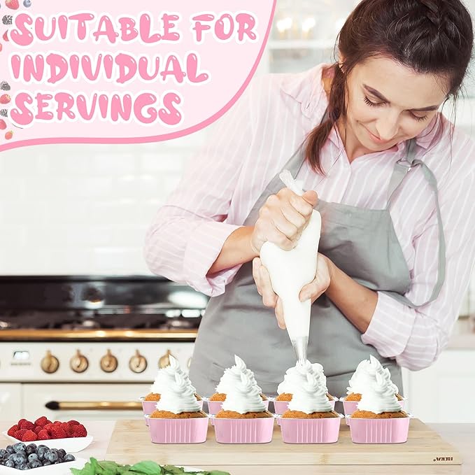 Aoriher 300 Pieces 10 oz Mini Cake Pans with Lids, Aluminum Foil Baking Cups, Square Disposable