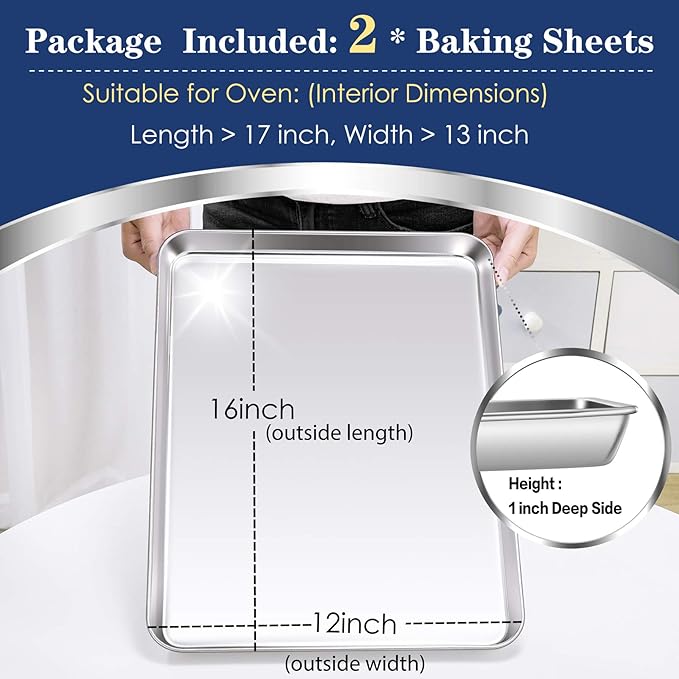 P&P CHEF 16 Inch Baking Cookie Sheet, Oven Pan Tray Stainless Steel Sheet Pan for Kitchen, Oven