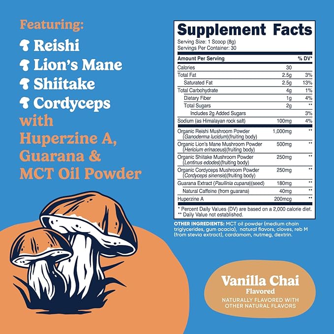 Nutricost Nutrizen AM Focus Adaptogenic Mushroom Drink (Vanilla Chai Flavored) 30 Servings
