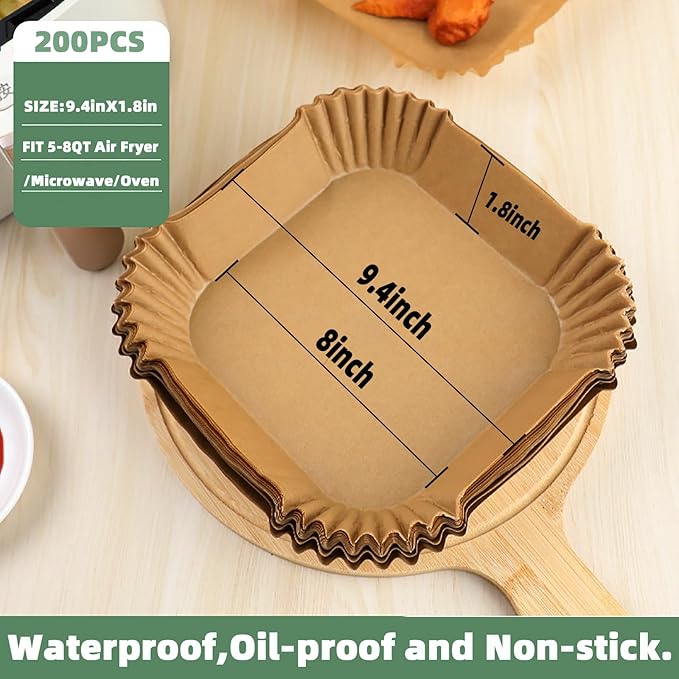 Air Fryer Liners Disposable,200Pcs Parchment Paper,LYHOLKEER 8IN Disposable Air Fryer Paper Liners