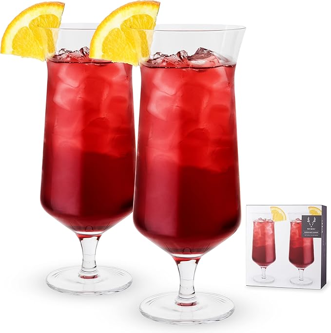 Viski Raye Hurricane Glasses, Perfect for Pina Coladas, Tropical Cocktail Glass, Crystal Glasses